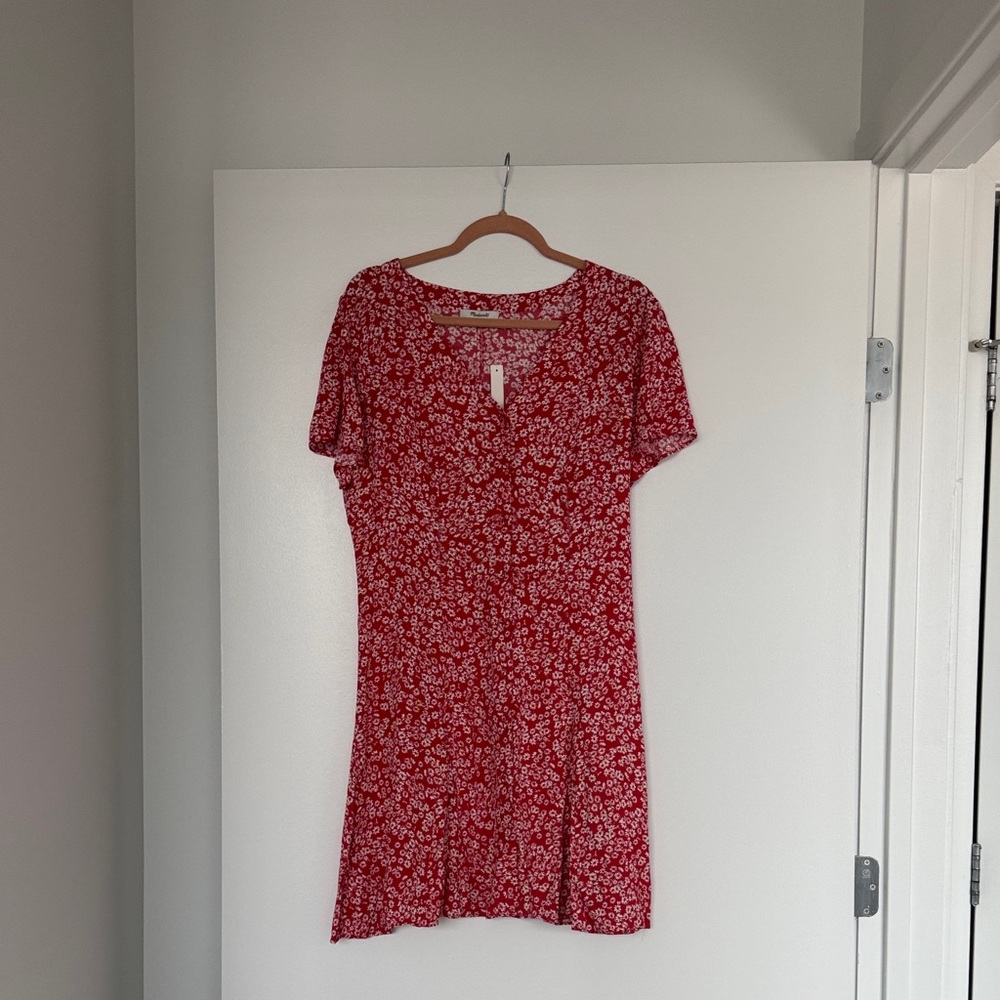 Madewell Flutter Sleeve Red Floral Dress